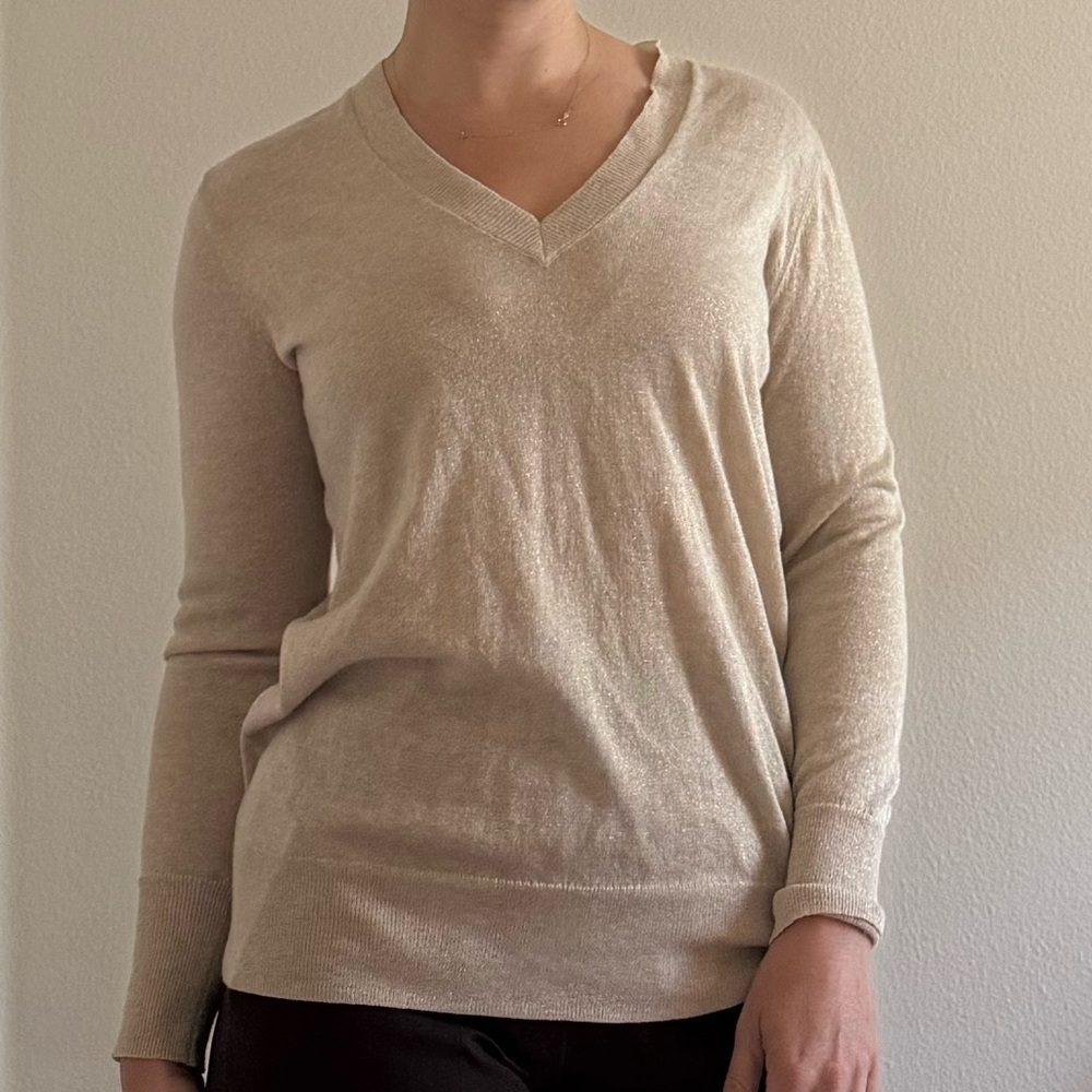GAP Women's Beige V-Neck Sparkle Sweater